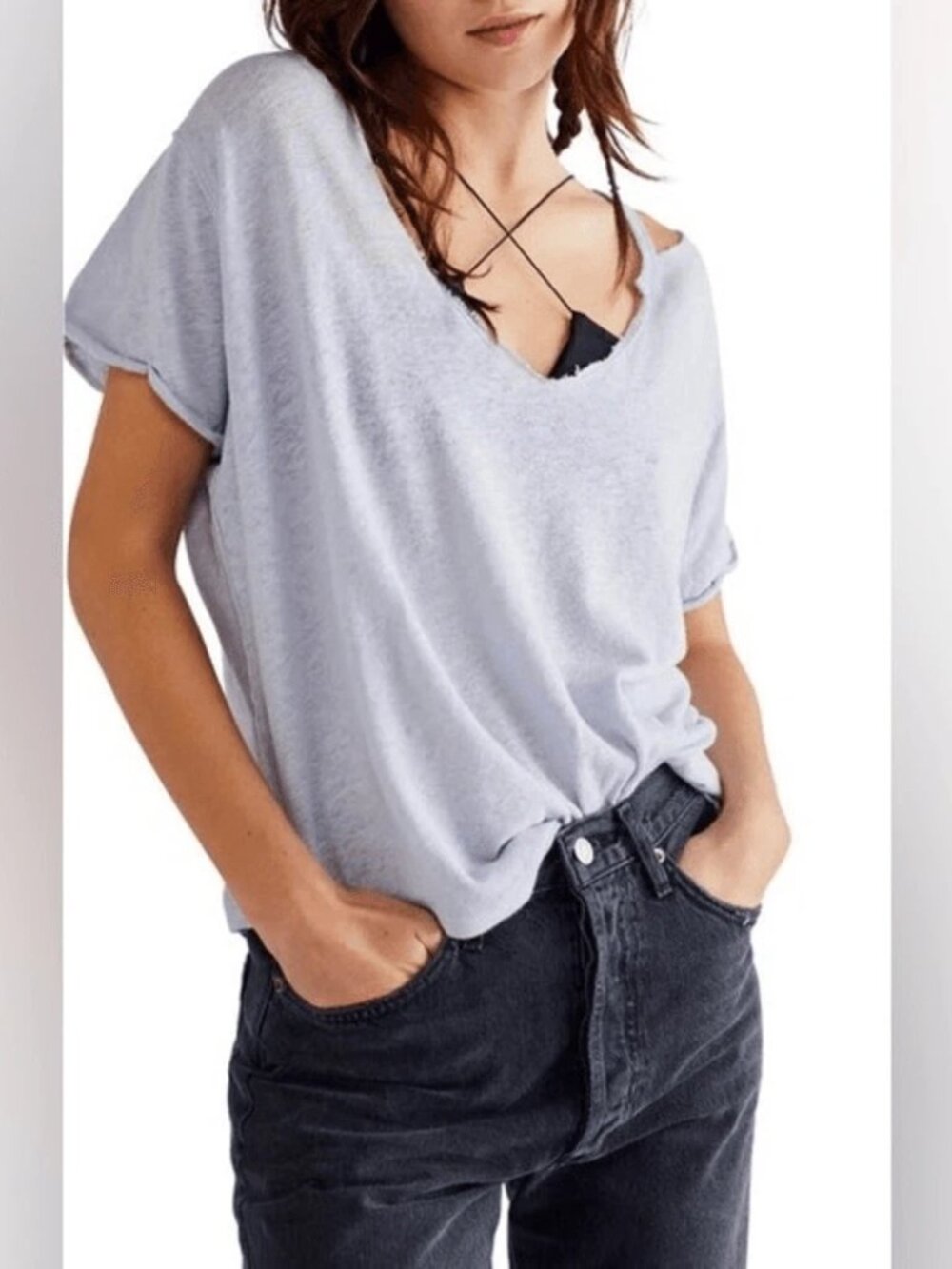 We the Free People Over U Tee Top Shirt Blue Moon Medium M